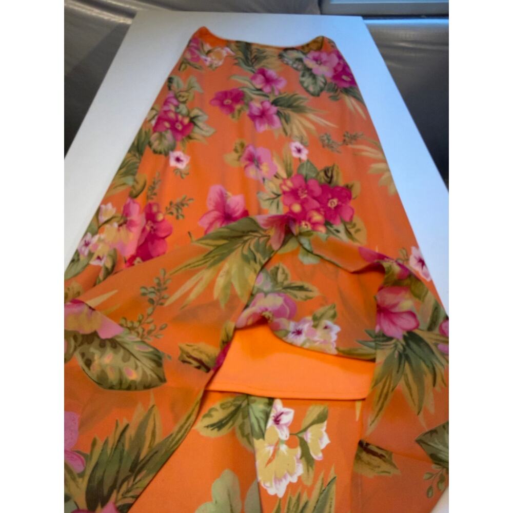 Vintage Pierre Cardin Womens Midi Slip Skirt Size 8 Orange Tropical 90s Carrie - Picture 7 of 11